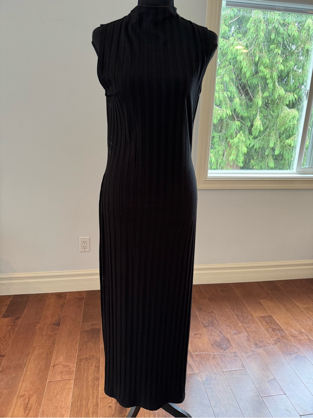 Reformation Black Sleeveless Ribbed Maxi Dress